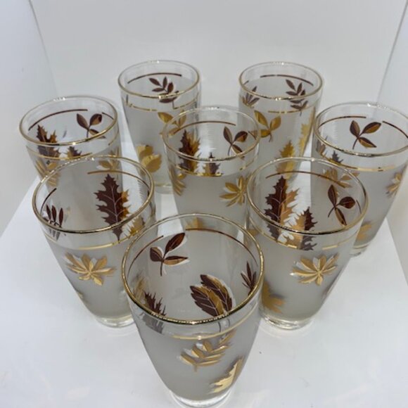 Vintage Libbey Gold Leaf Gold Trim Tumbler Glasses Set of 8 - Picture 3 of 3